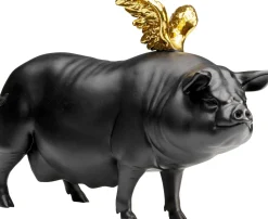 Deko Figur Flying Pig Schwarz 21cm