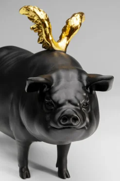 Deko Figur Flying Pig Schwarz 21cm