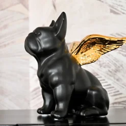 Deko Figur Sitting Angel Dog Gold-Schwarz