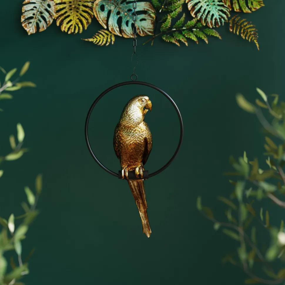 Deko Figur Swinging Parrot Gold