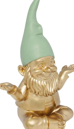 Deko Figur Zwerg Meditation Gold Grün 19cm