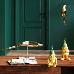 Deko Figur Zwerg Sitting Gold Grün 19cm