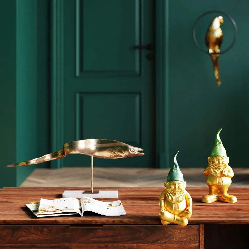 Deko Figur Zwerg Sitting Gold Grün 19cm