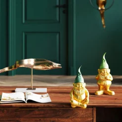 Deko Figur Zwerg Sitting Gold Grün 19cm