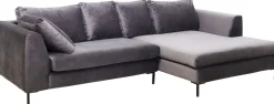 Ecksofa Gianni Velvet Grau Rechts Schwarz