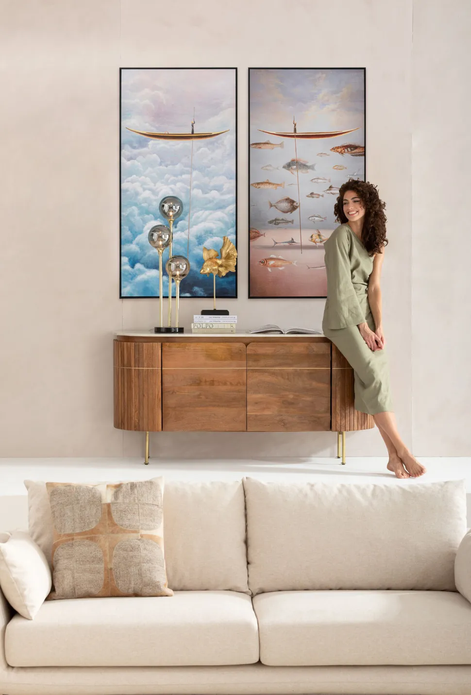 Gerahmtes Bild Cloud Fisherman Boat 60x120cm