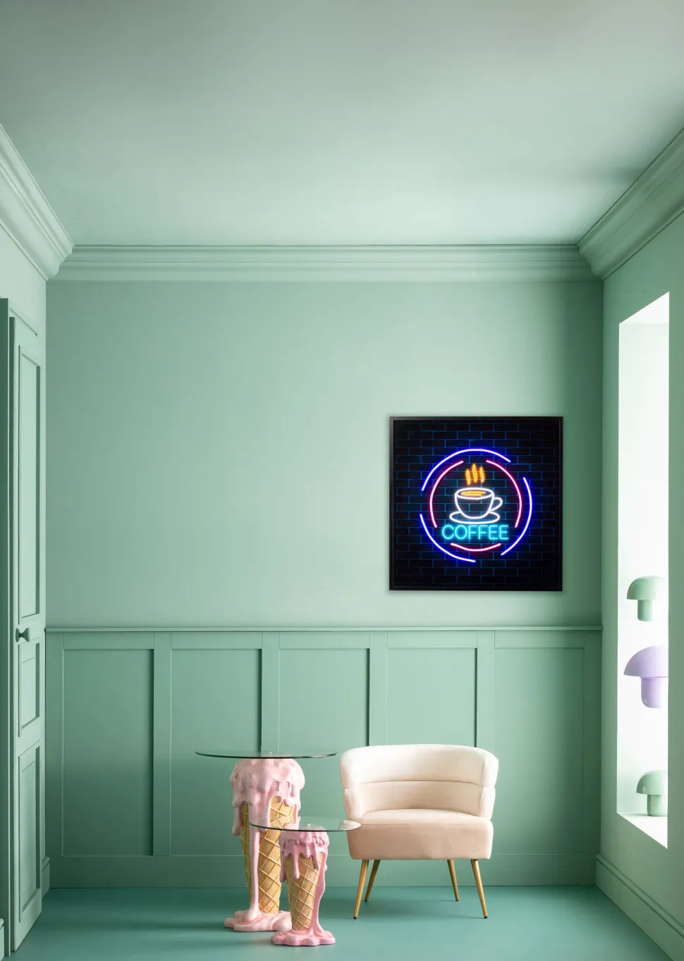 Glasbild Coffee LED 80x80cm