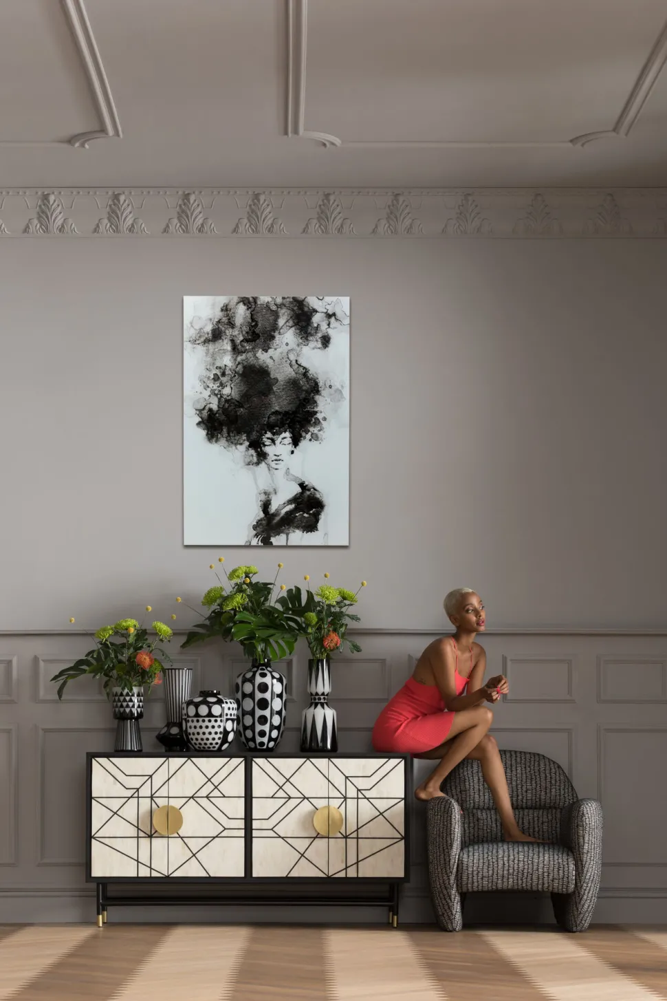 Glasbild Smokey Hair 100x150cm