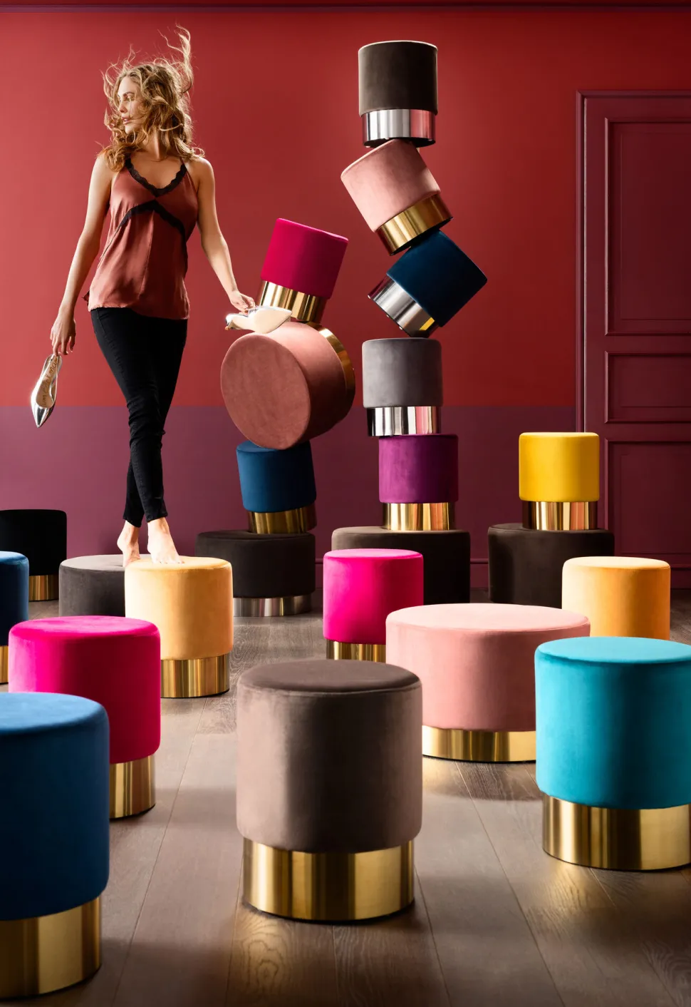 Hocker Cherry Dunkelgrün Brass Ø35cm