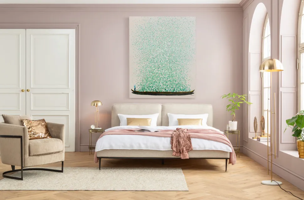 Leinwandbild Flower Boat Beige Grün 120x160cm