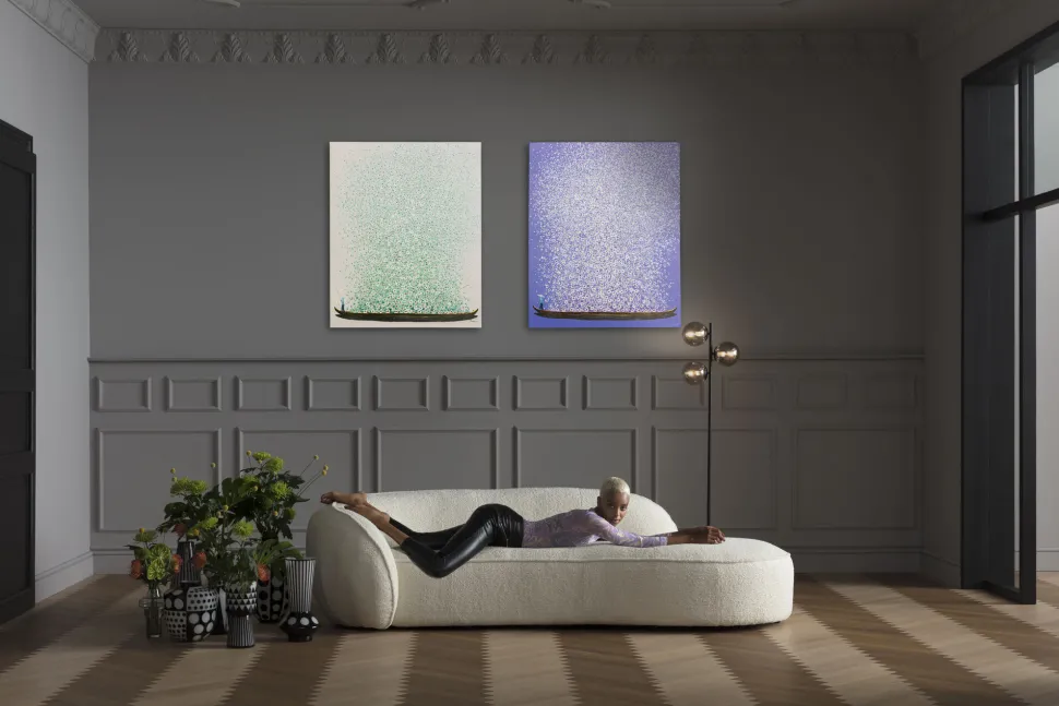 Leinwandbild Flower Boat Beige Grün 80x100cm