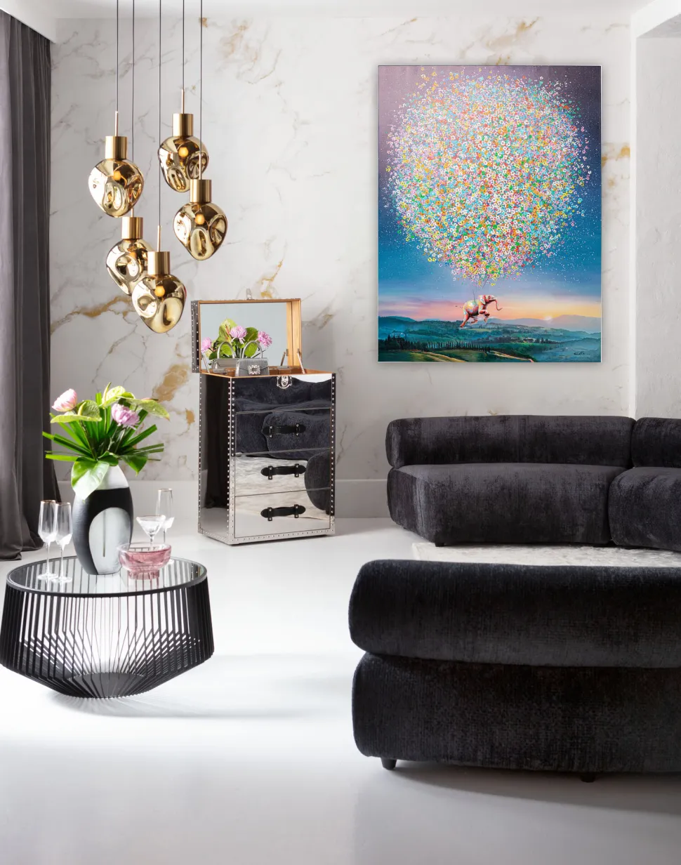 Leinwandbild Flying Elephant At Night 120x160cm