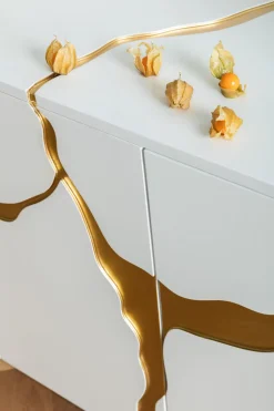 Sideboard Cracked Weiß Gold 165x80cm