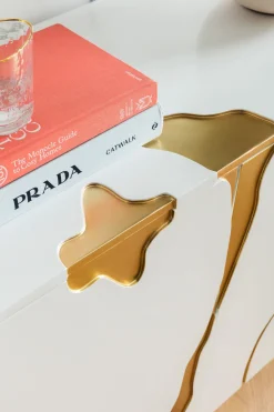 Sideboard Cracked Weiß Gold 165x80cm