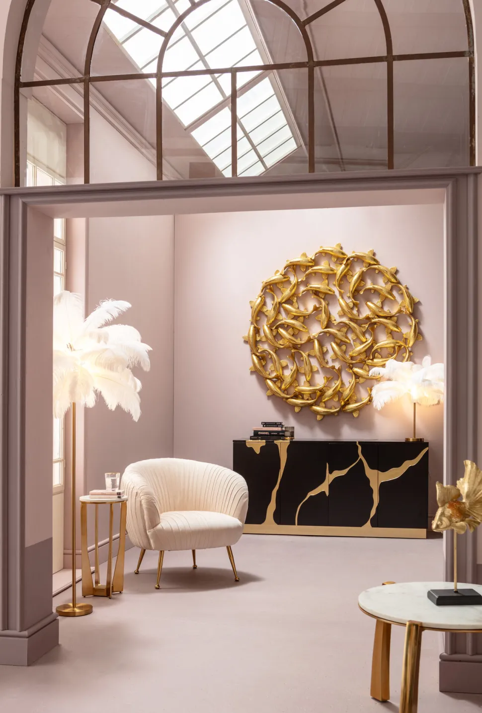 Tischleuchte Feather Palm Weiß 60cm