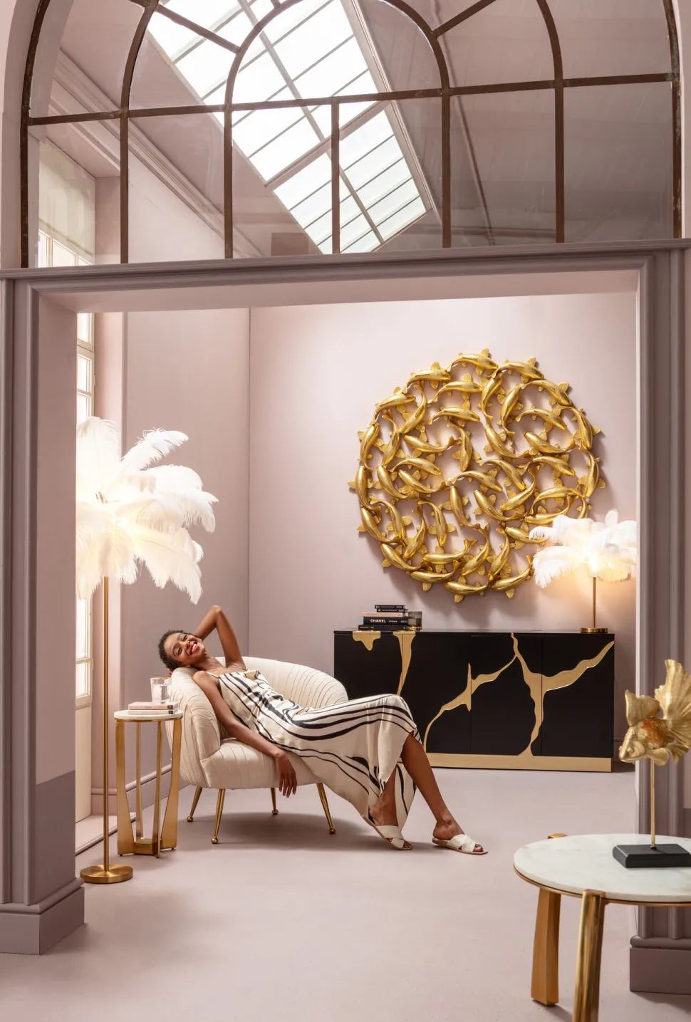 Wandobjekt School of Koi Gold Ø160cm